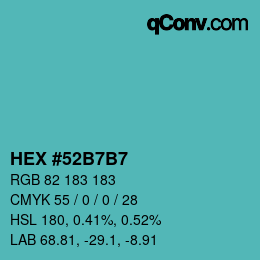 颜色代码: HEX #52B7B7 | qconv.com
