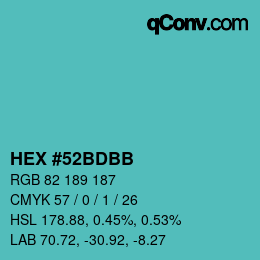 カラーコード: HEX #52BDBB | qconv.com