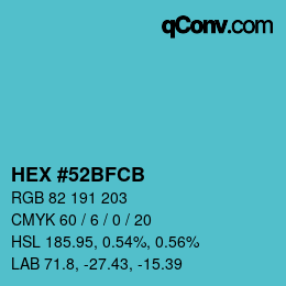 カラーコード: HEX #52BFCB | qconv.com