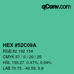 Color code: HEX #52C09A | qconv.com