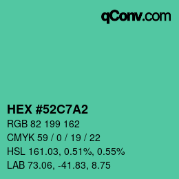 颜色代码: HEX #52C7A2 | qconv.com