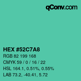 颜色代码: HEX #52C7A8 | qconv.com