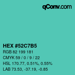 颜色代码: HEX #52C7B5 | qconv.com