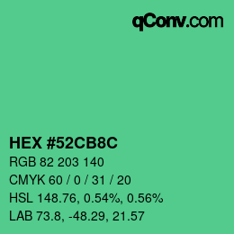 Color code: HEX #52CB8C | qconv.com