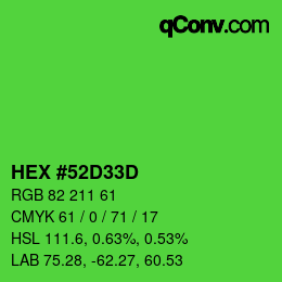 Color code: HEX #52D33D | qconv.com