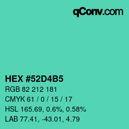 カラーコード: HEX #52D4B5 | qconv.com