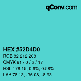 カラーコード: HEX #52D4D0 | qconv.com
