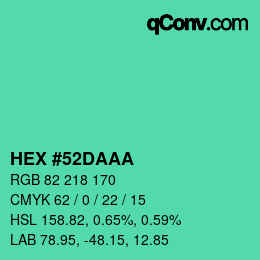 カラーコード: HEX #52DAAA | qconv.com