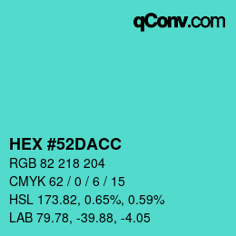 カラーコード: HEX #52DACC | qconv.com