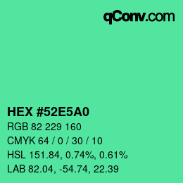 颜色代码: HEX #52E5A0 | qconv.com