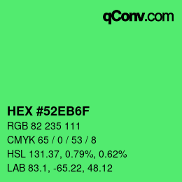 颜色代码: HEX #52EB6F | qconv.com