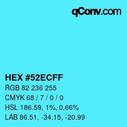 颜色代码: HEX #52ECFF | qconv.com