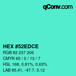 カラーコード: HEX #52EDCE | qconv.com