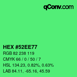 カラーコード: HEX #52EE77 | qconv.com