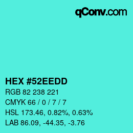 Código de color: HEX #52EEDD | qconv.com