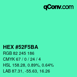 颜色代码: HEX #52F5BA | qconv.com