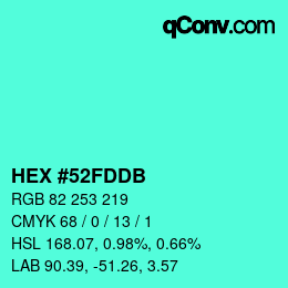 カラーコード: HEX #52FDDB | qconv.com