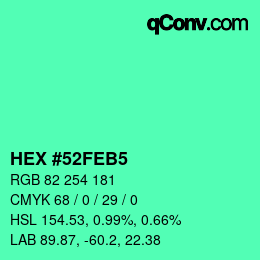 颜色代码: HEX #52FEB5 | qconv.com