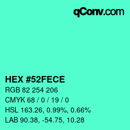 颜色代码: HEX #52FECE | qconv.com