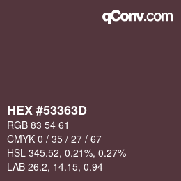 Color code: HEX #53363D | qconv.com