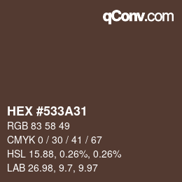 Color code: HEX #533A31 | qconv.com