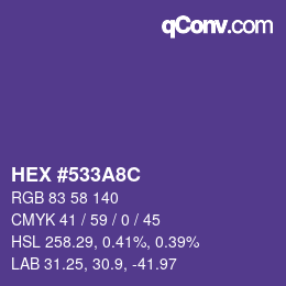 Color code: HEX #533A8C | qconv.com