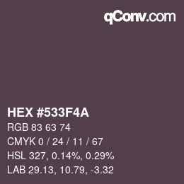 Color code: HEX #533F4A | qconv.com