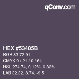 Color code: HEX #53485B | qconv.com