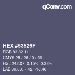 カラーコード: HEX #53526F | qconv.com