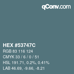 颜色代码: HEX #53747C | qconv.com