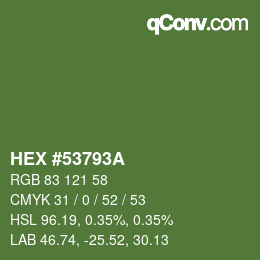 Color code: HEX #53793A | qconv.com