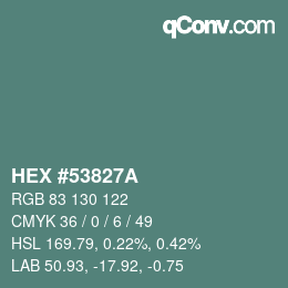 Color code: HEX #53827A | qconv.com