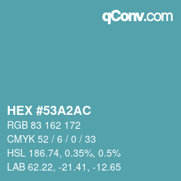 颜色代码: HEX #53A2AC | qconv.com