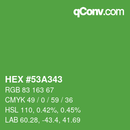 颜色代码: HEX #53A343 | qconv.com