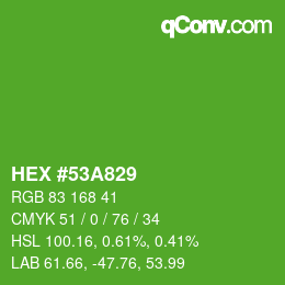 カラーコード: HEX #53A829 | qconv.com