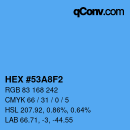 颜色代码: HEX #53A8F2 | qconv.com