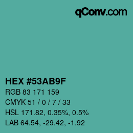 カラーコード: HEX #53AB9F | qconv.com