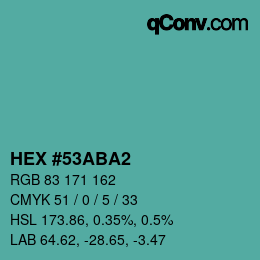 Color code: HEX #53ABA2 | qconv.com