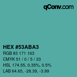 カラーコード: HEX #53ABA3 | qconv.com
