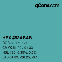 Color code: HEX #53ABAB | qconv.com