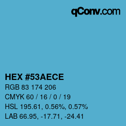 Color code: HEX #53AECE | qconv.com