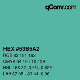 カラーコード: HEX #53B5A2 | qconv.com