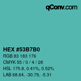 颜色代码: HEX #53B7B0 | qconv.com
