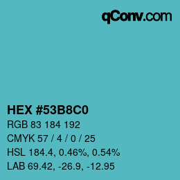 カラーコード: HEX #53B8C0 | qconv.com