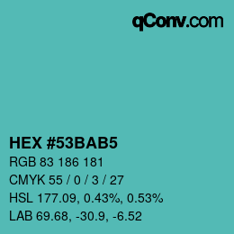 カラーコード: HEX #53BAB5 | qconv.com