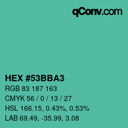 カラーコード: HEX #53BBA3 | qconv.com