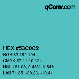 カラーコード: HEX #53C0C2 | qconv.com