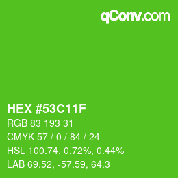 颜色代码: HEX #53C11F | qconv.com