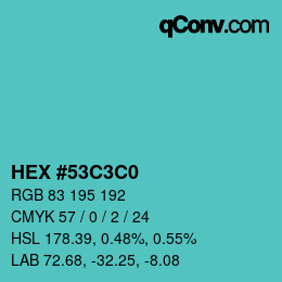 Color code: HEX #53C3C0 | qconv.com