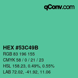 Color code: HEX #53C49B | qconv.com